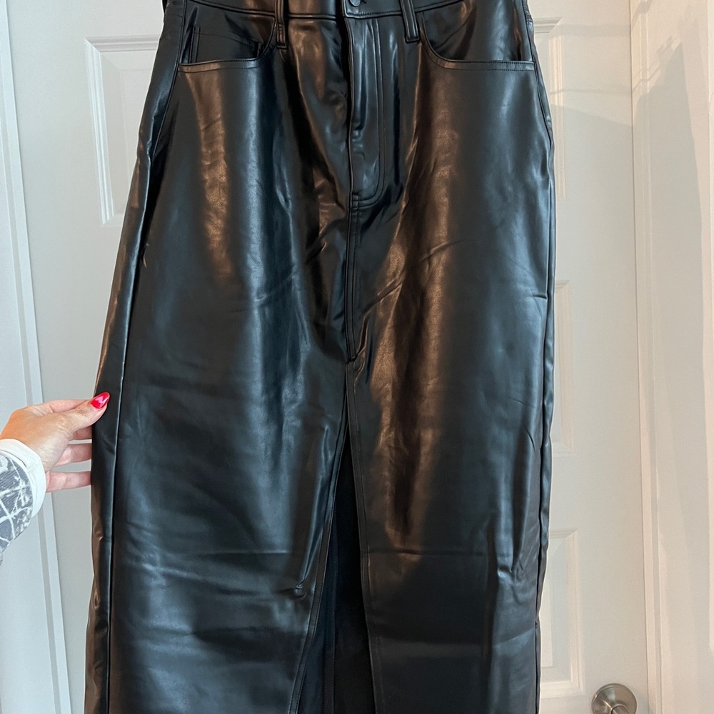 Abercrombie & Fitch Black Vegan Leather Midi Skirt with Slit, size 30, NWT